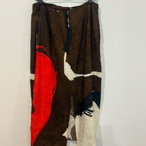 Massimo Dutti Abstract Red and Brown Midi Fall Skirt Size 10
